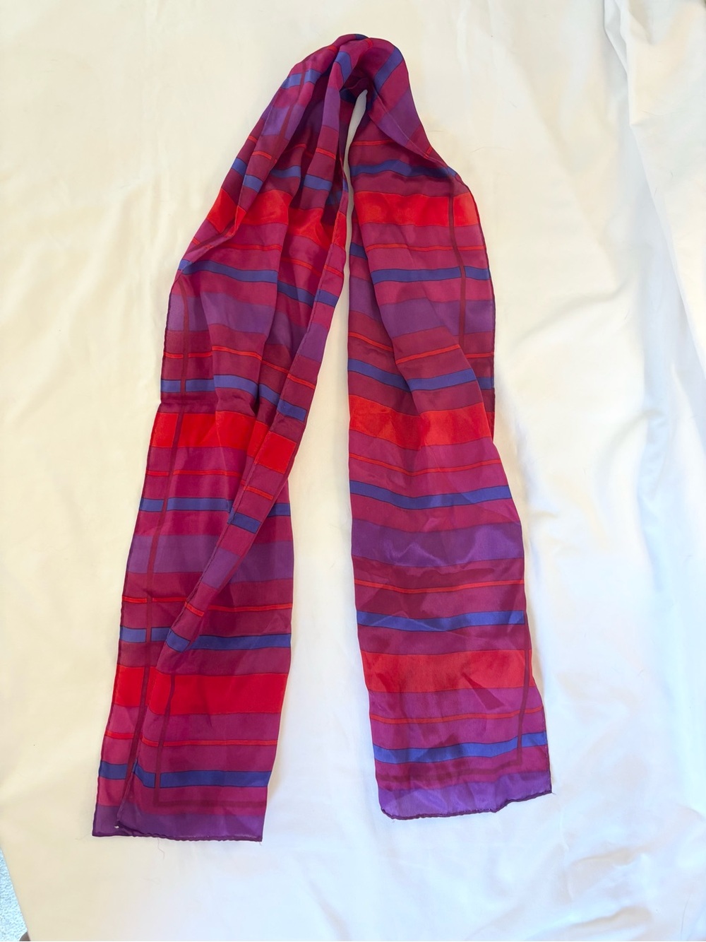 Liz Claiborne Red, Purple & Blue Striped Lightweight Scarf